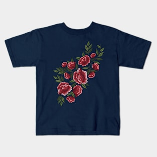 Cute Red Flowers Branch Nature Floral Design Kids T-Shirt